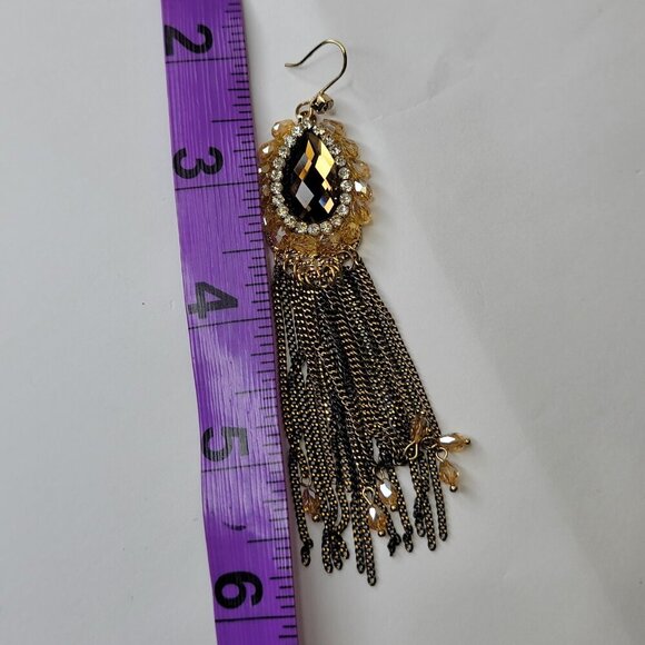 Gold and Black Long Tassel Earrings - Picture 8 of 9